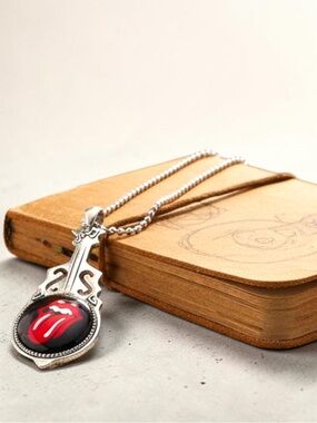 Classic Rolling Stones Inspired Guitar Pendant Necklace, Rock Band Music Jewelry